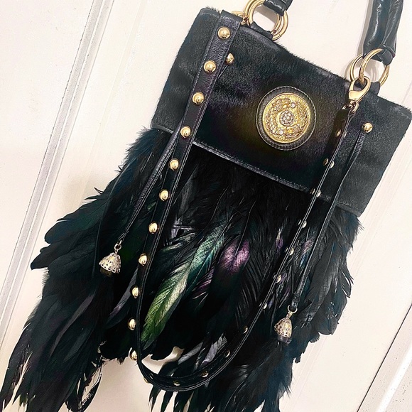 RARE -Michelle Monroe - designer feather /leather - crossbody - Picture 3 of 13